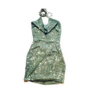 Olive Green Bling Mini Dress
